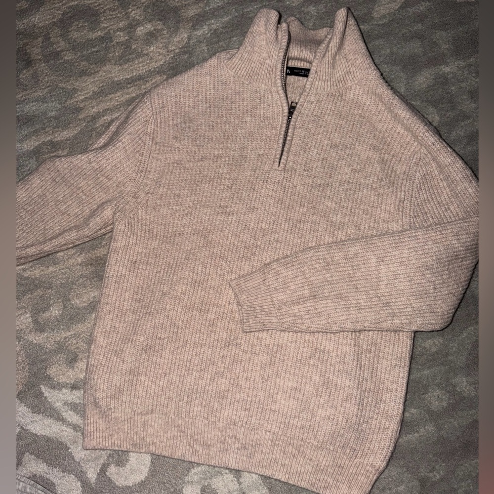 Boys Zara Beige Half Zip Sweater